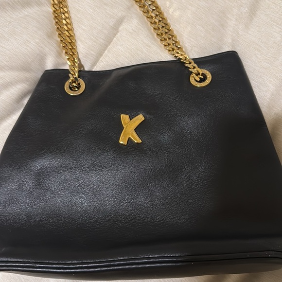 Paloma Picasso Black Leather Shoulder Bag with Gold Chain - Picture 3 of 11